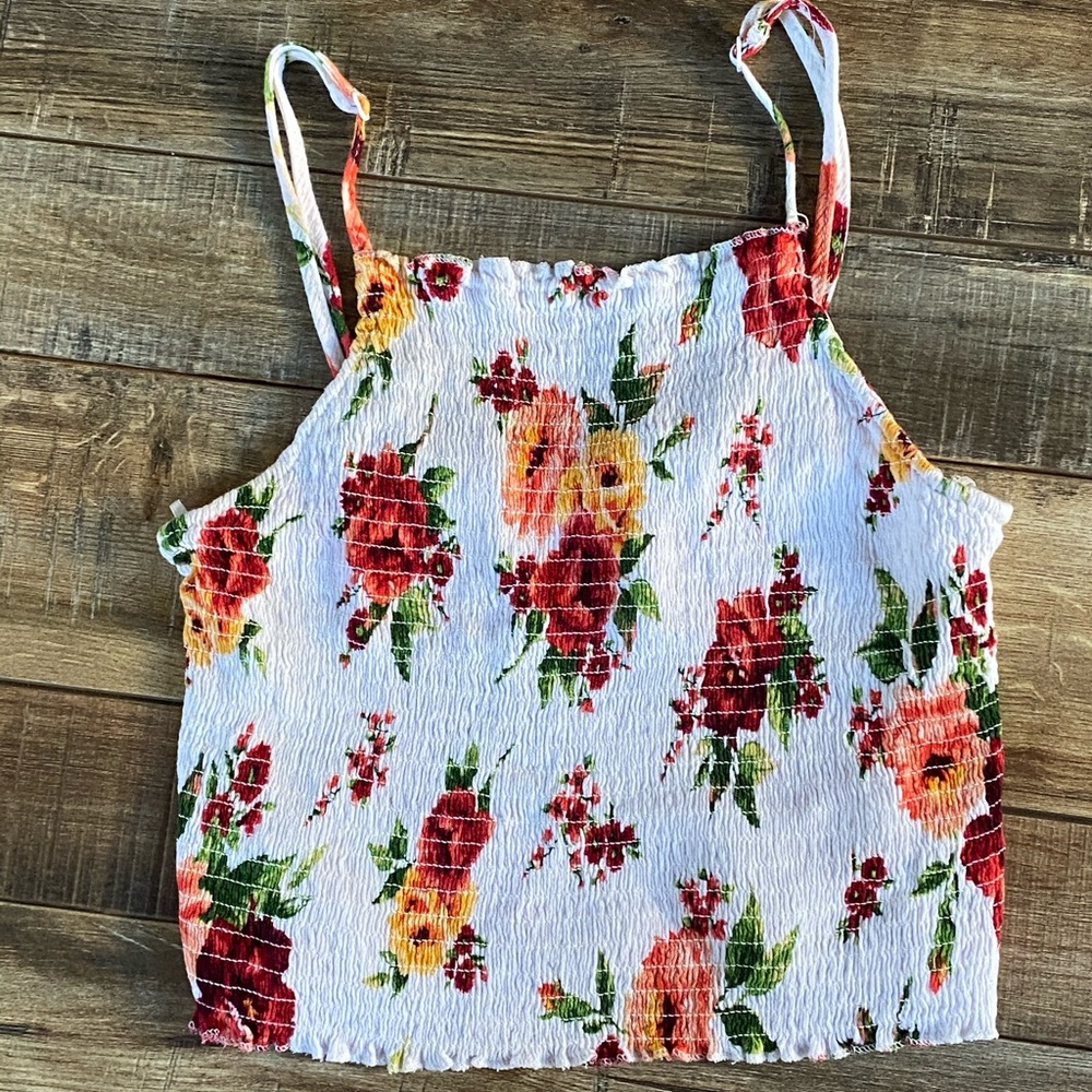 Forever 21 cropped floral halter tank
